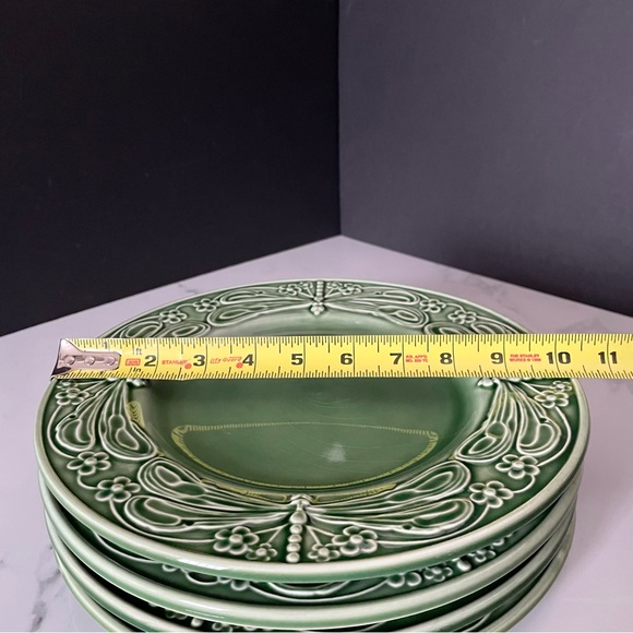 SET of 4 Dinner Plates - Green Dragonfly - Bordallo Pinheiro - Picture 2 of 8